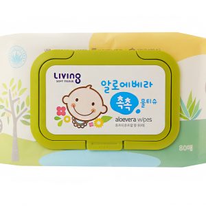 Khăn ướt em bé Living Aloe Vera Chok Chok hương tự nhiên gói 80 miếng