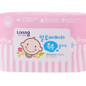 Khăn ướt em bé Living Aloe Vera Chok Chok hương tự nhiên gói 30 miếng